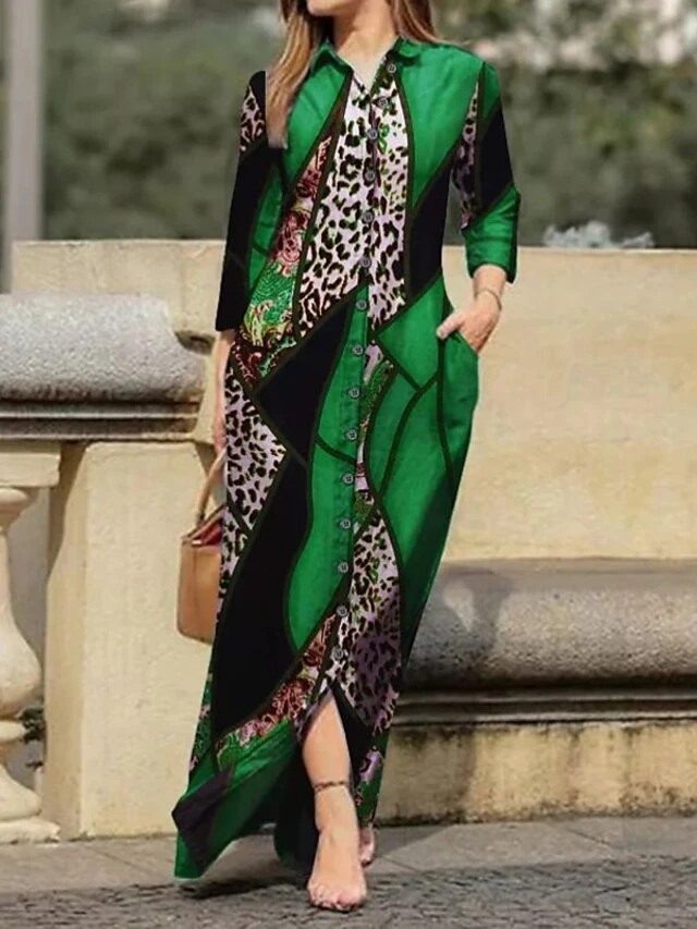 Women's Shirt Dress A Line Dress Maxi Long Dress Winter Dress Daily Holiday Polyester Elegant Modern Shirt Collar Patchwork Embroidered Long Sleeve Summer Spring Fall 2023 Regular Fit Yellow Red Green 2 Women's Shirt Dress A Line Dress Maxi Long Dress Winter Dress Daily Holiday Polyester Elegant Modern Shirt Collar Patchwork Embroidered Long Sleeve Summer Spring Fall 2023 Regular Fit Yellow Red Green - Image 2