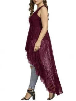 Women‘s Plus Size Curve Casual Dress Lace Dress A Line Dress Solid Color Mini Dress Sleeveless Lace Plus High Low V Neck Fashion Outdoor Black White Summer Spring XL XXL 3XL 4XL 5XL -Casual Print Dress Sales btrrce1678702073052