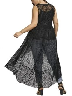 Women‘s Plus Size Curve Casual Dress Lace Dress A Line Dress Solid Color Mini Dress Sleeveless Lace Plus High Low V Neck Fashion Outdoor Black White Summer Spring XL XXL 3XL 4XL 5XL -Casual Print Dress Sales bttxzq1678702076172