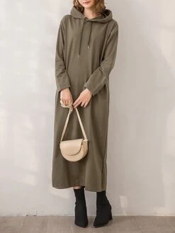 Women's Casual Dress Hoodie Dress Long Dress Maxi Dress Fashion Daily Outdoor Home Vacation Crew Neck Pocket Pure Color Pure Color Loose Fit Black Brown Army Green M L XL XXL -Casual Print Dress Sales bulubm1693294405750