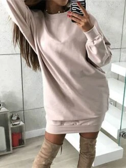 Women's Casual Dress Sweatshirt Dress Mini Dress Active Fashion Outdoor Sport Going Out Crew Neck Solid Color Loose Fit Black White Pink S M L XL -Casual Print Dress Sales buwtqo1694427873481