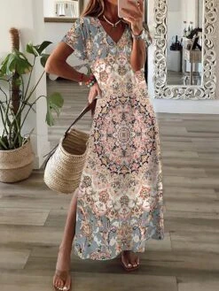 Women's Long Dress Maxi Dress Casual Dress Swing Dress Boho Dress Floral Tribal Modern Casual Daily Holiday Vacation Print Short Sleeve V Neck Dress Regular Fit Pink Red Orange Summer Spring S M L XL 11 Women's Long Dress Maxi Dress Casual Dress Swing Dress Boho Dress Floral Tribal Modern Casual Daily Holiday Vacation Print Short Sleeve V Neck Dress Regular Fit Pink Red Orange Summer Spring S M L XL -Casual Print Dress Sales bwbwcm1683278457914