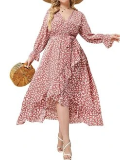 Women's Plus Size Curve Work Dress Swing Dress Semi Formal Dress Fashion Midi Dress Lace Up Ruffle V Neck Long Sleeve Floral Loose Fit Pink Fall Winter L XL XXL 3XL 4XL 11 Women's Plus Size Curve Work Dress Swing Dress Semi Formal Dress Fashion Midi Dress Lace Up Ruffle V Neck Long Sleeve Floral Loose Fit Pink Fall Winter L XL XXL 3XL 4XL -Casual Print Dress Sales bwmoby1693300510770