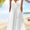 Women's Casual Dress Tank Dress Summer Dress Plain Ruched Button V Neck Midi Dress Fashion Modern Daily Holiday Sleeveless Loose Fit White Summer Spring S M L XL XXL