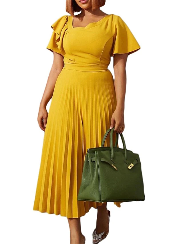Women‘s Plus Size Curve Party Dress Solid Color V Neck Ruched Short Sleeve Fall Spring Work Prom Dress Maxi Long Dress Party Holiday Dress Ruffle 10 Women‘s Plus Size Curve Party Dress Solid Color V Neck Ruched Short Sleeve Fall Spring Work Prom Dress Maxi Long Dress Party Holiday Dress Ruffle - Image 10