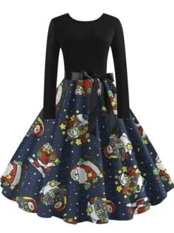 Women's Christmas Vintage DressKnee Length Dress Green Black Dark Blue Red Long Sleeve Geometric Tree Print Print Fall Winter Crew Neck Vintage Elegant 2022 S M L XL XXL 3XL -Casual Print Dress Sales bxbfss1663151841044