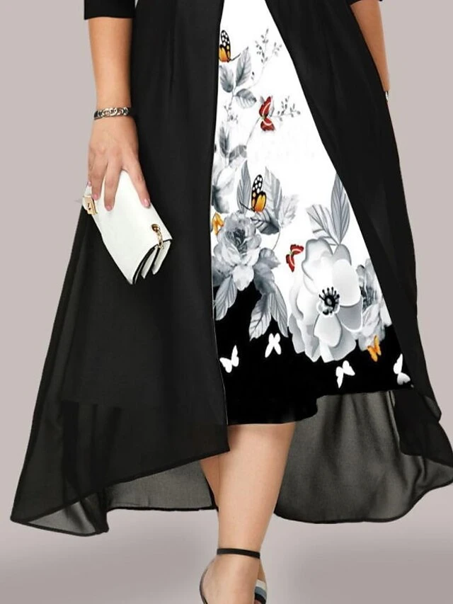Women‘s Plus Size Curve Holiday Dress Floral V Neck Ruched Half Sleeve Spring Fall Work Elegant Formal Midi Dress Work Dress Print 3 Women‘s Plus Size Curve Holiday Dress Floral V Neck Ruched Half Sleeve Spring Fall Work Elegant Formal Midi Dress Work Dress Print - Image 3