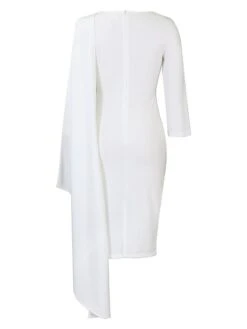 Women‘s Plus Size Curve Work Dress Bodycon Sheath Dress Solid Color Midi Dress Long Sleeve Crew Neck Fashion Outdoor White Red Fall Spring L XL XXL 3XL -Casual Print Dress Sales bymzga1676871081074