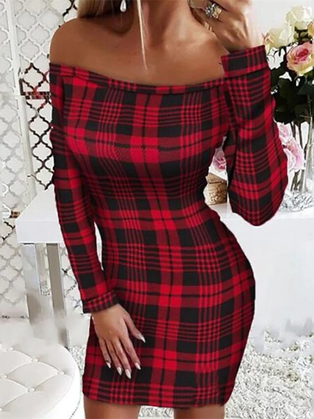 Women‘s Casual Dress BodyconShort Mini Dress Wine Black Long Sleeve Plaid Polka DotTree Cold Shoulder Print Fall Winter Off Shoulder Sexy Mature Slim 2023 S M L XL XXL 1 Women‘s Casual Dress BodyconShort Mini Dress Wine Black Long Sleeve Plaid Polka DotTree Cold Shoulder Print Fall Winter Off Shoulder Sexy Mature Slim 2023 S M L XL XXL
