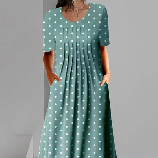 Women's Shift Dress Polka Dot Dress Midi Dress Green Light Blue Short Sleeve Polka Dot Print Summer Spring Crew Neck Casual 2023 S M L XL XXL 1 Women's Shift Dress Polka Dot Dress Midi Dress Green Light Blue Short Sleeve Polka Dot Print Summer Spring Crew Neck Casual 2023 S M L XL XXL