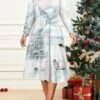 Women's Christmas Plus Size Curve Casual Dress Skater Dress A Line Dress Animal Christmas Tree Midi Dress Long Sleeve Print Crew Neck Fashion Outdoor White Blue Fall Winter L XL XXL 3XL 4XL