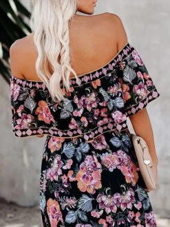 Women's Boho Dress Beach Dress Beach Wear Long Dress Maxi Dress Ruffle Print Boho Casual Floral Off Shoulder Short Sleeve Loose Fit Outdoor Daily Black White 2023 Spring Summer S M L XL -Casual Print Dress Sales cabrgi1675160146211