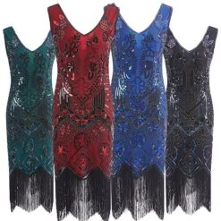 Women's Retro 1920s Fringe Dress Midi Dress Party Halloween Sequins Tassel Fringe Floral V Neck Sleeveless Regular Fit Spring Fall 2023 Black Pink S M L XL