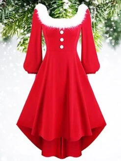 Women‘s Christmas Retro Elegant Vintage Dress Midi Dress Party Patchwork Button Plain Square Neck Long Sleeve Regular Fit Fall Winter 2023 Red S M L XL 9 Women‘s Christmas Retro Elegant Vintage Dress Midi Dress Party Patchwork Button Plain Square Neck Long Sleeve Regular Fit Fall Winter 2023 Red S M L XL -Casual Print Dress Sales canvyu1694497706550