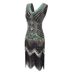 Women's Retro 1920s Fringe Dress Midi Dress Party Halloween Sequins Tassel Fringe Floral V Neck Sleeveless Regular Fit Spring Fall 2023 Black White S M L XL -Casual Print Dress Sales cawclt1692610427928