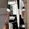 Women's Shirt Dress Casual Dress Midi Dress Outdoor Office Daily Polyester Fashion Modern Shirt Collar Button Pocket Long Sleeve Fall Winter 2023 Loose Fit Black Geometric Plaid Color Block S M L XL