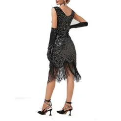 Women's Retro 1920s Fringe Dress Midi Dress Party Halloween Sequins Tassel Fringe Floral V Neck Sleeveless Regular Fit Spring Fall 2023 Black Pink XS S M L -Casual Print Dress Sales ccepsq1692612017702