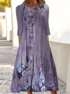 Women's Casual Dress Summer Dress Print Dress Floral Ruched Print Crew Neck Midi Dress Active Fashion Outdoor Daily 3/4 Length Sleeve Regular Fit Dark Green Purple Fuchsia Summer Spring S M L XL XXL -Casual Print Dress Sales ccqggc1690458703673