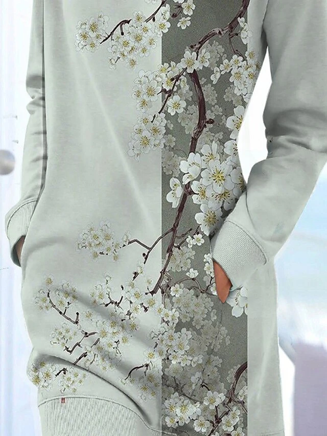 Women's Casual Dress Sweatshirt Dress Print Dress Floral Pocket Print Crew Neck Mini Dress Fashion Classic Daily Vacation Long Sleeve Loose Fit Gray Fall Winter S M L XL XXL 3 Women's Casual Dress Sweatshirt Dress Print Dress Floral Pocket Print Crew Neck Mini Dress Fashion Classic Daily Vacation Long Sleeve Loose Fit Gray Fall Winter S M L XL XXL - Image 3