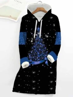 Women's Christmas Hoodie Dress Shift Dress Mini Dress Green Blue Purple Long Sleeve Christmas Tree Print Winter Fall Autumn Hooded Fashion Christmas Daily Date Loose Fit 2022 S M L XL XXL 3XL -Casual Print Dress Sales ccvhei1667636129958