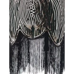 Women's Retro 1920s Fringe Dress Midi Dress Party Halloween Sequins Tassel Fringe Leaf Deep U Sleeveless Regular Fit Spring Fall 2023 Silver Black S M L XL -Casual Print Dress Sales cdfugx1692858235851