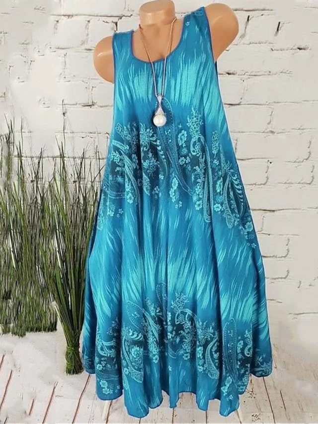 Women's Plus Size Curve Shift Dress Floral Round Neck Print Sleeveless Spring Summer Casual Short Mini Dress Casual Daily Dress 4 Women's Plus Size Curve Shift Dress Floral Round Neck Print Sleeveless Spring Summer Casual Short Mini Dress Casual Daily Dress - Image 4