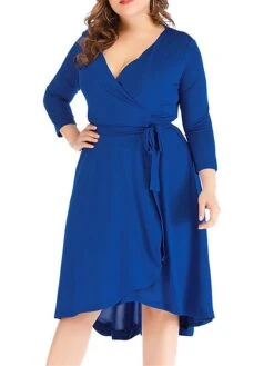 Women‘s Plus Size Curve Work Dress Semi Formal Dress Wrap Dress Fashion Midi Dress Lace Up V Neck Long Sleeve Plain Regular Fit Black Blue Spring Fall XL XXL 3XL 4XL 5XL -Casual Print Dress Sales cduxpm1691402327762