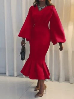 Women‘s Plus Size Curve Party Dress Solid Color V Neck Ruched Puff Sleeve Long Sleeve Winter Fall Casual Maxi Long Dress Party Vacation Dress Sheath Dress Black Dress -Casual Print Dress Sales ceccmd1649744188604