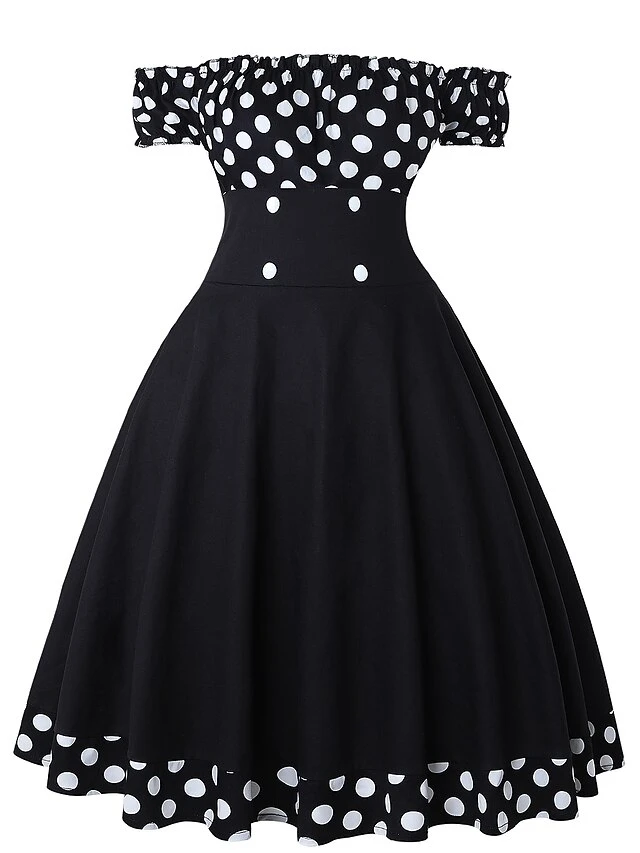 Women‘s Christmas Swing Dress Vintage Dress Midi Dress Black Red Short Sleeve Polka Dot Ruched Fall Spring Summer Off Shoulder Vintage Style Vacation Weekend 2022 S M L XL XXL 2 Women‘s Christmas Swing Dress Vintage Dress Midi Dress Black Red Short Sleeve Polka Dot Ruched Fall Spring Summer Off Shoulder Vintage Style Vacation Weekend 2022 S M L XL XXL - Image 2