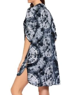 Women's Shirt Dress Beach Dress Beach Wear Mini Dress Button Plus High Low Casual Leopard Turndown 3/4 Length Sleeve Loose Fit Outdoor Daily Azure Black 2023 Spring Summer S M L XL -Casual Print Dress Sales cegwjc1676892553659