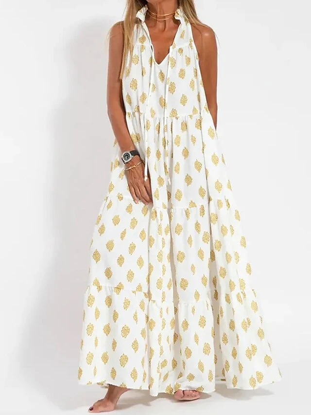 Women's Long Dress Maxi Dress Casual Dress Chiffon Dress Swing Dress Geometric Fashion Streetwear Outdoor Daily Holiday Print Sleeveless V Neck Dress Loose Fit White Summer Spring S M L XL XXL 2 Women's Long Dress Maxi Dress Casual Dress Chiffon Dress Swing Dress Geometric Fashion Streetwear Outdoor Daily Holiday Print Sleeveless V Neck Dress Loose Fit White Summer Spring S M L XL XXL - Image 2