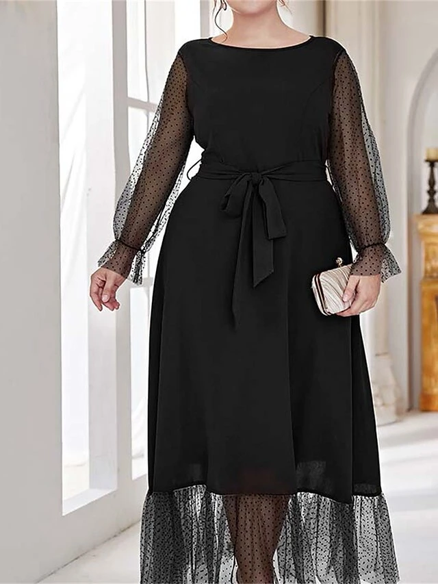 Women's Plus Size Prom Dress Party Dress Wedding Guest Dress Long Dress Maxi Dress Black Brown Long Sleeve Pure Color Lace Up Fall Winter Autumn Crew Neck Fashion Winter Dress Evening Party Wedding 3 Women's Plus Size Prom Dress Party Dress Wedding Guest Dress Long Dress Maxi Dress Black Brown Long Sleeve Pure Color Lace Up Fall Winter Autumn Crew Neck Fashion Winter Dress Evening Party Wedding - Image 3