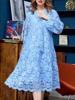 Women‘s Plus Size Curve Party Dress Lace Dress Sheath Dress Floral Midi Dress Long Sleeve Lace Up Print V Neck Modern Party Red Sky Blue Winter Fall L XL XXL 3XL 4XL -Casual Print Dress Sales cgjfji1676969444194