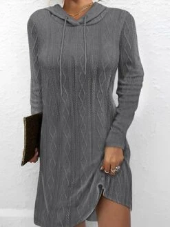 Women's Casual Dress Hoodie Dress Mini Dress Active Daily Outdoor Holiday Vacation V Neck Knit Solid Color Loose Fit Black Pink Brown S M L XL XXL -Casual Print Dress Sales cgqqdm1694503114202