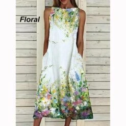 Women's Shift Dress Floral Dress Midi Dress Purple / Blue Blue Pink Bird Print Sleeveless Floral Print Summer Spring Crew Neck Basic 2023 S M L XL 2XL 3XL -Casual Print Dress Sales chabkn1655697655728