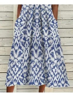 Women's Casual Dress Shift Dress Midi Dress Blue Short Sleeve Geometric Pocket Spring Summer V Neck Basic Daily Vacation Summer Dress 2023 S M L XL XXL 3XL -Casual Print Dress Sales cheozw1693900312018