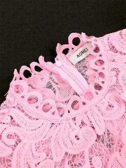 Women‘s Plus Size Curve Party Dress Lace Dress Cocktail Dress Midi Dress White Pink Long Sleeve Pure Color Lace Spring Fall Winter Stand Collar Fashion Wedding Guest Vacation Fall Dress 2023 -Casual Print Dress Sales chlmxs1690946612963