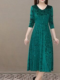 Women's Party Dress Velvet Dress Sheath Dress Knee Length Dress Black Wine Blue Long Sleeve Pure Color Velvet Fall Winter Autumn V Neck Stylish Winter Dress Vacation Fall Dress Slim 2023 M L XL XXL -Casual Print Dress Sales chnptz1643182758817