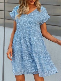 Women's Casual Dress Chiffon Dress Floral Dress Floral Color Block Print V Neck Mini Dress Active Fashion Outdoor Street Short Sleeve Regular Fit White Pink Red Summer Spring S M L XL XXL -Casual Print Dress Sales chosua1688036782434