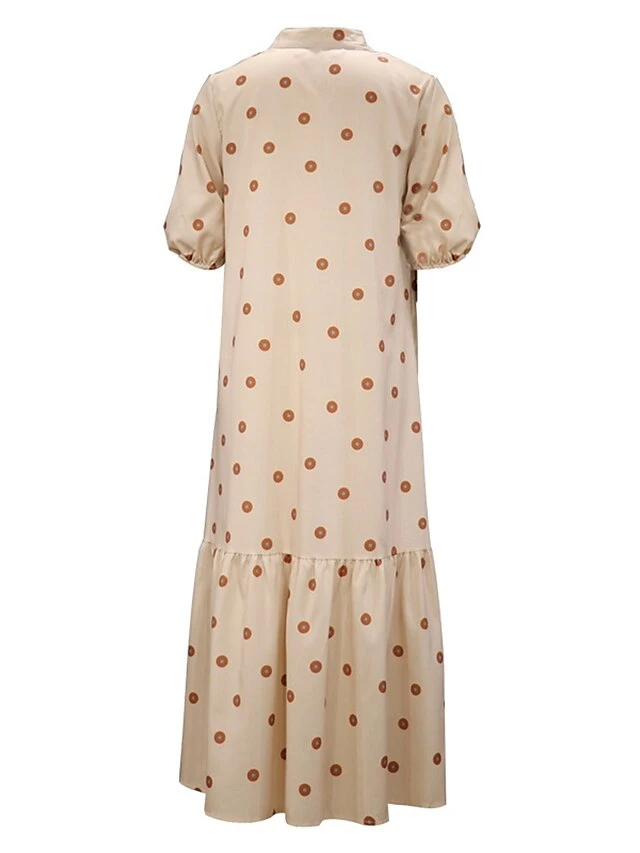 Women's Shirt Dress Casual Dress Swing Dress Midi Dress Outdoor Daily Vacation Polyester Fashion Basic Stand Collar Ruffle Button Half Sleeve Summer Spring Fall 2023 Regular Fit White Khaki Polka Dot 4 Women's Shirt Dress Casual Dress Swing Dress Midi Dress Outdoor Daily Vacation Polyester Fashion Basic Stand Collar Ruffle Button Half Sleeve Summer Spring Fall 2023 Regular Fit White Khaki Polka Dot - Image 4