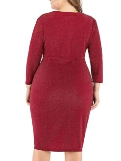 Women‘s Plus Size Curve Work Dress Sheath Dress Semi Formal Dress Fashion Midi Dress Ruffle V Neck Long Sleeve Plain Regular Fit Black Wine Fall Winter XL XXL 3XL 4XL 5XL -Casual Print Dress Sales cifwjp1691401474885