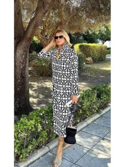 Women's Long Dress Maxi Dress Shirt Dress Casual Dress Print Dress Geometric Streetwear Modern Outdoor Daily Vacation Ruffle Button Long Sleeve Shirt Collar Dress Regular Fit Black Summer Spring S M 21 Women's Long Dress Maxi Dress Shirt Dress Casual Dress Print Dress Geometric Streetwear Modern Outdoor Daily Vacation Ruffle Button Long Sleeve Shirt Collar Dress Regular Fit Black Summer Spring S M -Casual Print Dress Sales cjsdwz1692686785901