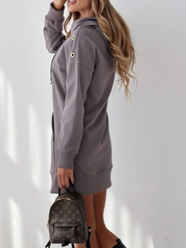 Women's Casual Dress Hoodie Dress Mini Dress Active Daily Outdoor Holiday Vacation Hoodie Pocket Solid Color Loose Fit ArmyGreen Black Blue S M L XL XXL 17 Women's Casual Dress Hoodie Dress Mini Dress Active Daily Outdoor Holiday Vacation Hoodie Pocket Solid Color Loose Fit ArmyGreen Black Blue S M L XL XXL - Image 17