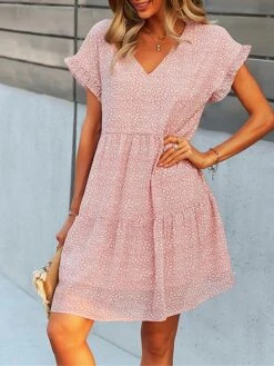 Women's Casual Dress Chiffon Dress Floral Dress Floral Color Block Print V Neck Mini Dress Active Fashion Outdoor Street Short Sleeve Regular Fit White Pink Red Summer Spring S M L XL XXL -Casual Print Dress Sales ckrnku1688036785613