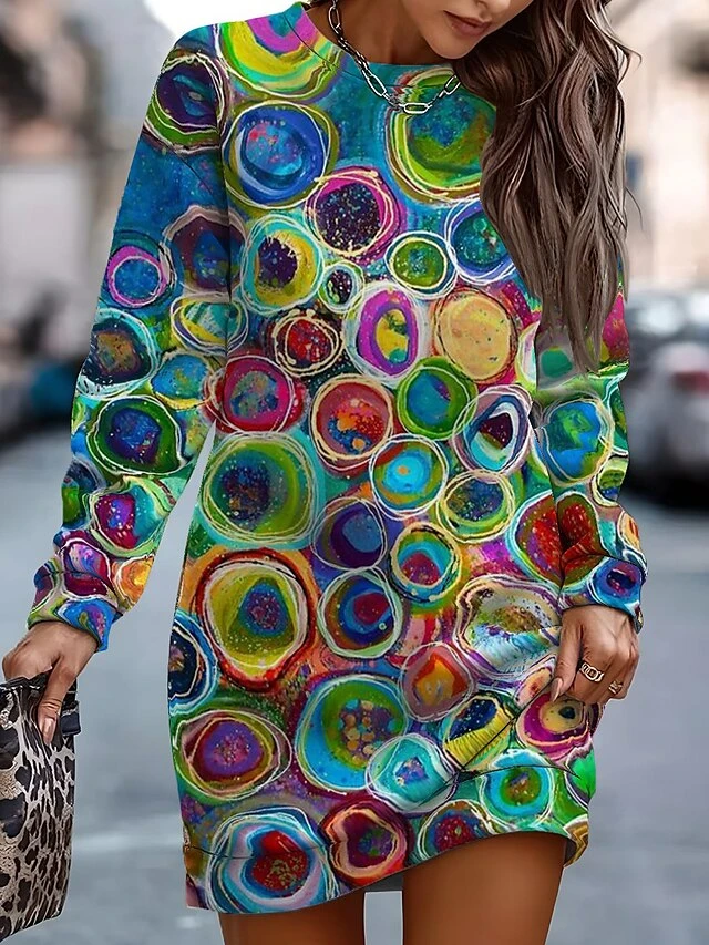 Women's Casual Dress Sweatshirt Dress Winter Dress Floral Geometric Print Crew Neck Mini Dress Fashion Streetwear Outdoor Daily Long Sleeve Loose Fit White Pink Blue Fall Winter S M L XL XXL 3 Women's Casual Dress Sweatshirt Dress Winter Dress Floral Geometric Print Crew Neck Mini Dress Fashion Streetwear Outdoor Daily Long Sleeve Loose Fit White Pink Blue Fall Winter S M L XL XXL - Image 3