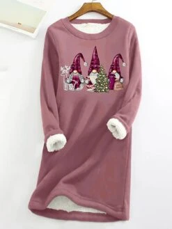 Women's Christmas Dress Sweatshirt Dress Mini Dress Warm Fashion Outdoor Christmas Holiday Crew Neck Print Santa Claus Loose Fit Dark Pink S M L XL XXL