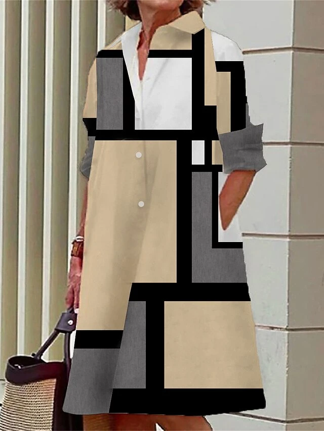Women's Shirt Dress Casual Dress Midi Dress Outdoor Office Daily Polyester Fashion Modern Shirt Collar Button Pocket Long Sleeve Fall Winter 2023 Loose Fit Pink Blue Khaki Geometric Plaid Color Block 3 Women's Shirt Dress Casual Dress Midi Dress Outdoor Office Daily Polyester Fashion Modern Shirt Collar Button Pocket Long Sleeve Fall Winter 2023 Loose Fit Pink Blue Khaki Geometric Plaid Color Block - Image 3