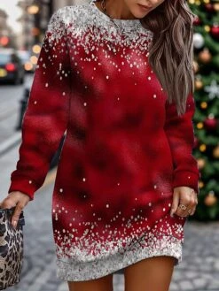 Women's Casual Dress Christmas Dress Sweatshirt Dress Geometric Snowflake Print Crew Neck Mini Dress Fashion Streetwear Outdoor Christmas Long Sleeve Loose Fit Pink Wine Red Fall Winter S M L XL XXL -Casual Print Dress Sales cmblhe1695211776542