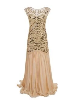 Women's Retro 1920s Sequin Dress Long Dress Maxi Dress Party Halloween Sequins Ruffle Leaf Crewneck Sleeveless Regular Fit Spring Fall 2023 Black Red S M L XL -Casual Print Dress Sales cmbucm1692947216940