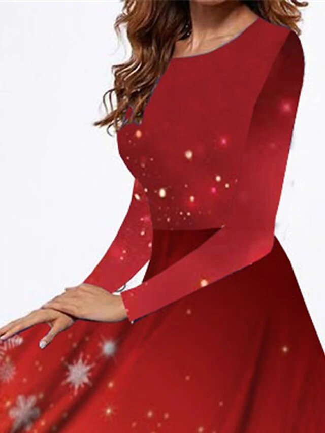 Women's Christmas Casual Dress Swing Dress Midi Dress Wine Long Sleeve Snowflake Pocket Winter Fall Autumn Round Neck Fashion Daily Weekend 2022 S M L XL XXL 3XL 2 Women's Christmas Casual Dress Swing Dress Midi Dress Wine Long Sleeve Snowflake Pocket Winter Fall Autumn Round Neck Fashion Daily Weekend 2022 S M L XL XXL 3XL - Image 2